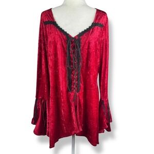 Lip Service Red Velvet Tunic Top  Womens Size 2X Vintage 90s Goth Vamp Cosplay